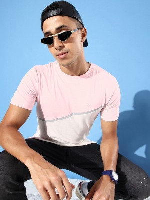 WROGN Solid Men Crew Neck Pink T-Shirt