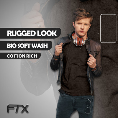 FTX Solid Men V Neck Brown T-Shirt