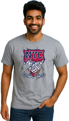 purycot Printed Men Round Neck Grey T-Shirt