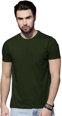 LazyChunks Solid Men Round Neck Green T-Shirt