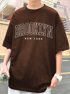 MEG Printed Men Round Neck Brown T-Shirt