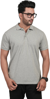 JamShaz Solid Men Polo Neck Grey T-Shirt