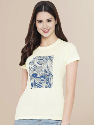 SZN Solid Women Round Neck Beige T-Shirt