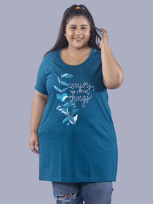 CUPID Printed Women Round Neck Blue T-Shirt