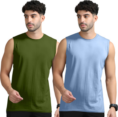 JB Jangoboy Solid Men Round Neck Dark Green, Blue T-Shirt