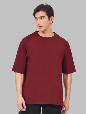 MANIAC Solid Men Round Neck Maroon T-Shirt