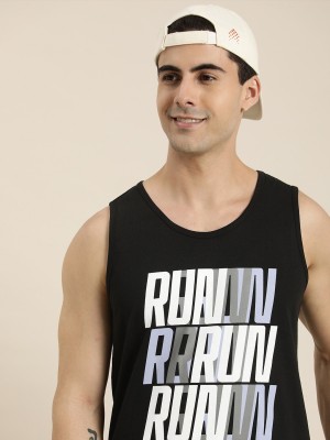 HERE&NOW Printed Men Round Neck Black T-Shirt