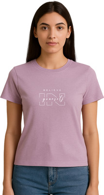 Buddy Collection Typography, Graphic Print Women Round Neck Purple T-Shirt