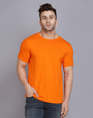 SLOWLORIS Solid Men Round Neck Orange T-Shirt