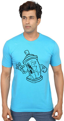 Aseria Printed Men Round Neck Blue T-Shirt