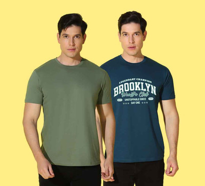 WOOSTRO Printed Men Round Neck Green, Blue T-Shirt