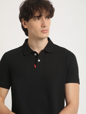 THE BEAR HOUSE Solid Men Polo Neck Black T-Shirt