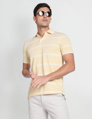 ARROW Striped Men Polo Neck Yellow T-Shirt
