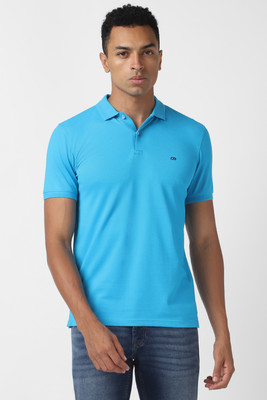PETER ENGLAND Solid Men Polo Neck Blue T-Shirt