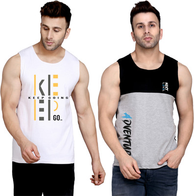 SLOWLORIS Printed Men Round Neck White, Black, Grey T-Shirt
