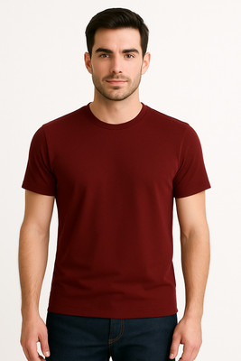 SAn Solid Couple Round Neck Maroon T-Shirt