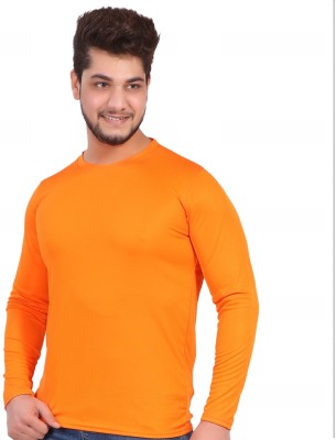 KASPY Solid Men Round Neck Orange T-Shirt