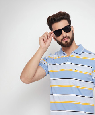 UNNIBERRY Striped Men Polo Neck Light Blue T-Shirt