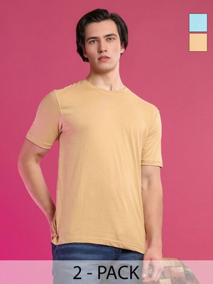 Moda Rapido Solid Men Round Neck Beige T-Shirt