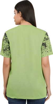 SHAUN Self Design Women Round Neck Green T-Shirt