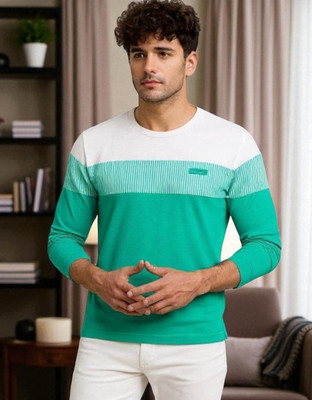Autna Colorblock Men Round Neck Green T-Shirt
