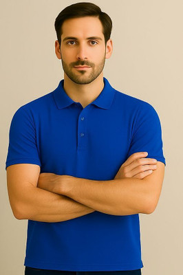 Ullas Premium Self Design Men Polo Neck Blue T-Shirt