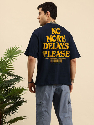 Mast & Harbour Printed Men Round Neck Navy Blue T-Shirt