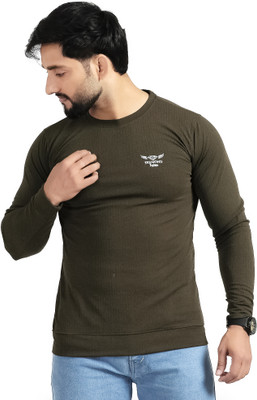 Diamond Fashion Solid Men Crew Neck Dark Green T-Shirt