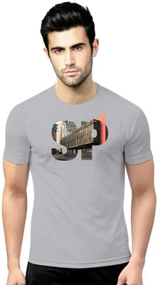 LV CARE Printed Men Round Neck Grey T-Shirt