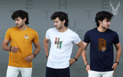 t-hustler Graphic Print Men Round Neck Yellow, White, Navy Blue T-Shirt