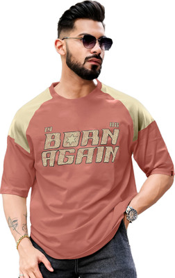MANIAC Self Design Men Round Neck Pink T-Shirt