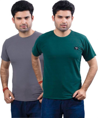 swastika vastram Solid Men Round Neck Grey, Green T-Shirt