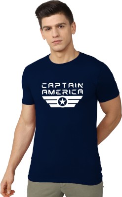 London Crew Typography Men Round Neck Navy Blue T-Shirt