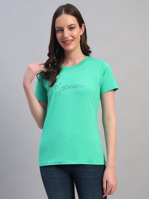 CANTABIL Solid Women Round Neck Green T-Shirt