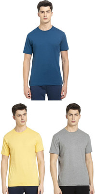 JOCKEY Solid Men Round Neck Yellow, Grey, Blue T-Shirt