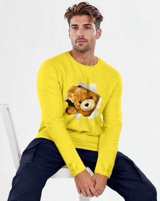 Triptee Animal Print Men Round Neck Yellow T-Shirt