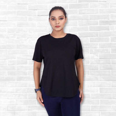 MYo2 Solid Women Round Neck Black T-Shirt