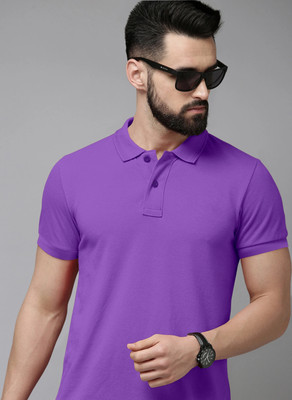 METRONAUT Solid Men Polo Neck Purple T-Shirt
