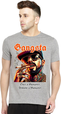 Yilden Printed Men Round Neck Grey T-Shirt