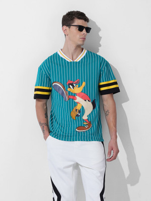 The Indian Garage Co. Printed Men V Neck Blue T-Shirt