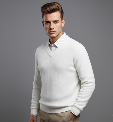 Kesar Collection Self Design, Striped Men Polo Neck White T-Shirt