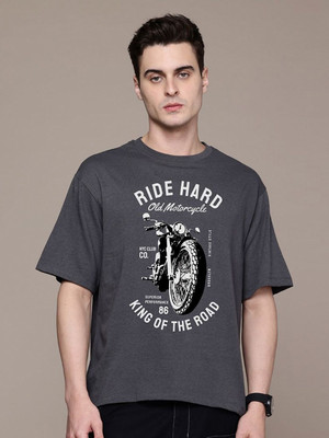 Moda Rapido Graphic Print Men Round Neck Grey T-Shirt