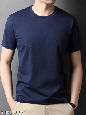 BICHARA Solid Men Round Neck Dark Blue T-Shirt