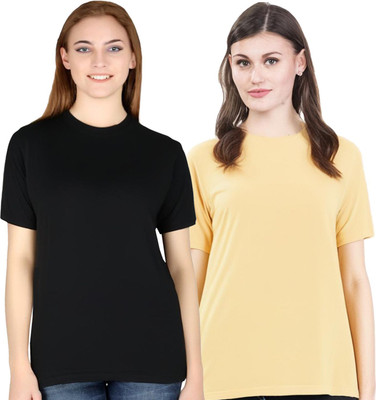 HouseOfCommon Solid Women Round Neck Multicolor T-Shirt