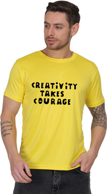 Buzzbloom Printed Men Round Neck Yellow T-Shirt
