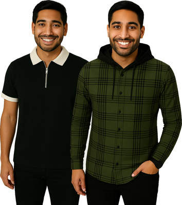 Try This Colorblock, Printed Men Polo Neck Brown T-Shirt