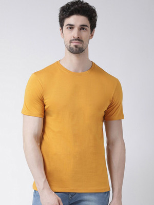RULEDBYSUN Solid Men Round Neck Yellow T-Shirt