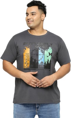 XMEX Printed, Typography Men Round Neck Grey T-Shirt