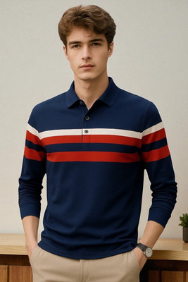 Autna Colorblock Men Polo Neck Navy Blue T-Shirt