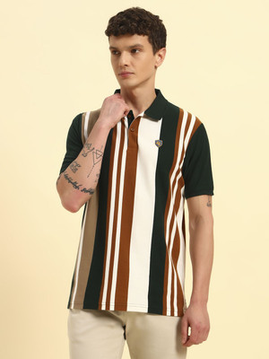CANTABIL Striped Men Polo Neck Dark Green T-Shirt